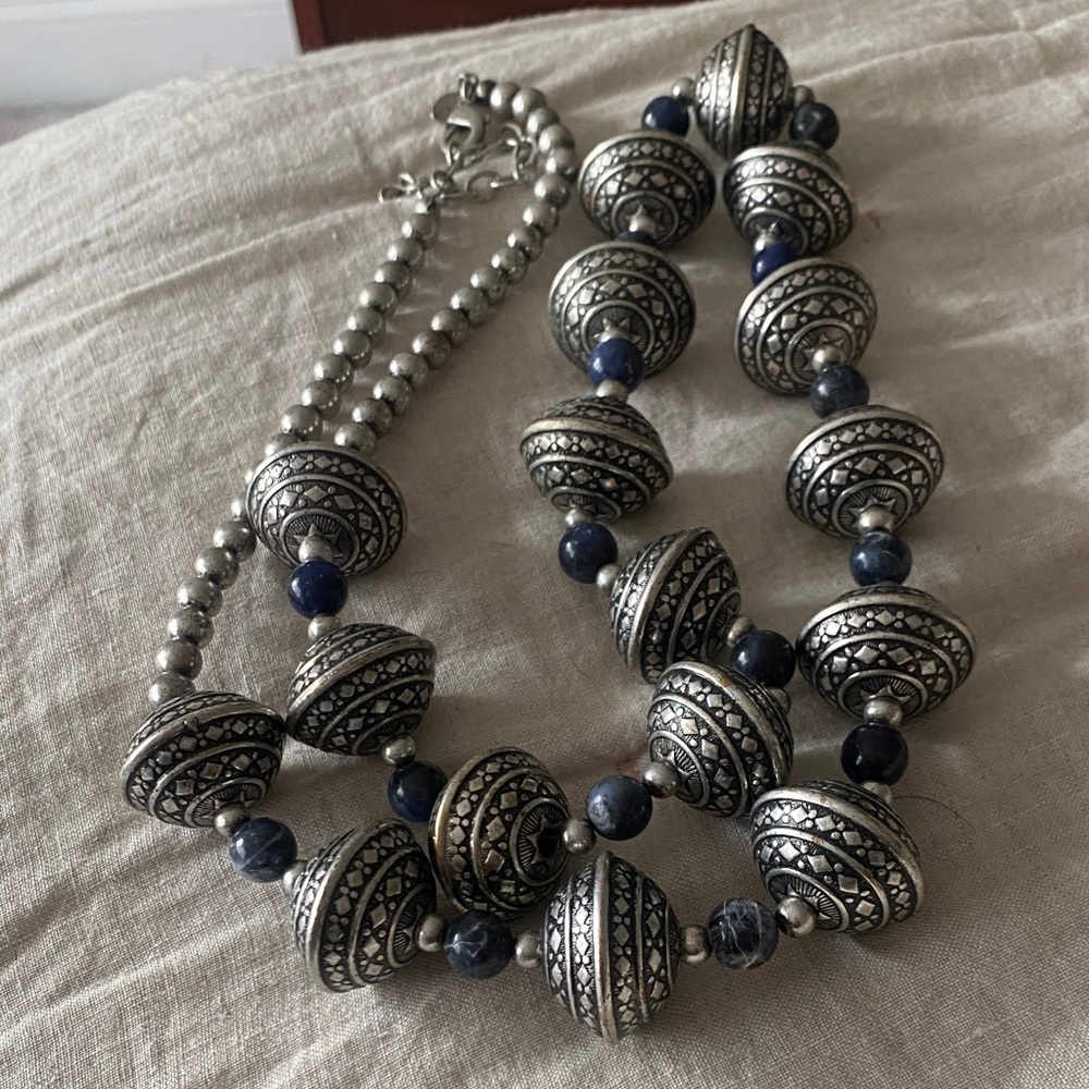 Silver-Toned Long Bead Necklace from Chicos - adjustable